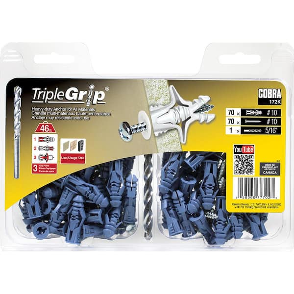 Triple Grip Triple Grip #10 x 1-1/2 in. Plastic Self-Drilling with Screw Philips and Slot Head 46lbs. Anchors (70-Pack)