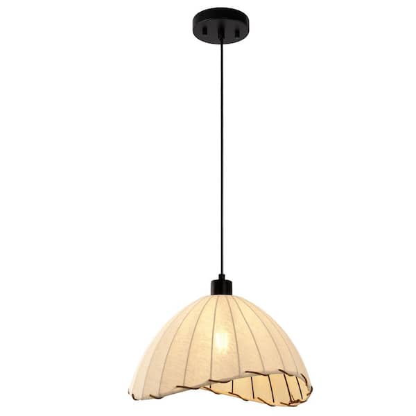 YANSUN 1-Light BOHO Black and White Umbrella Rattan Pendant Light, Hanging Lamp for Dining Rooms, Bedrooms or Cafes (2-Pack)