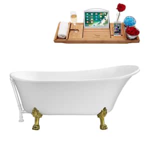 67 in. Acrylic Clawfoot Non-Whirlpool Bathtub in Glossy White With Brushed Gold Clawfeet And Glossy White Drain