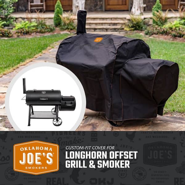 Custom-Fit Rip-Stop Longhorn Offset Charcoal Smoker and Grill Cover in Black