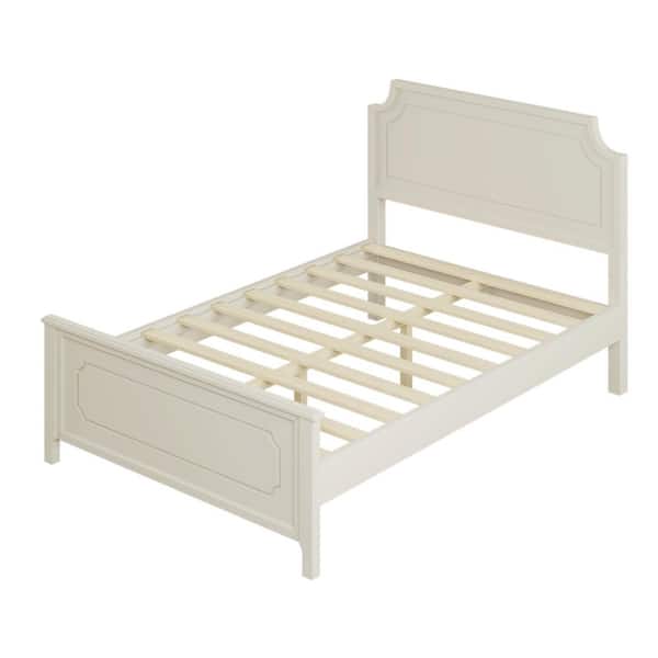 Harper & Bright Designs Milky White Wood Frame Full Size Solid Rubber Wood Platform Bed
