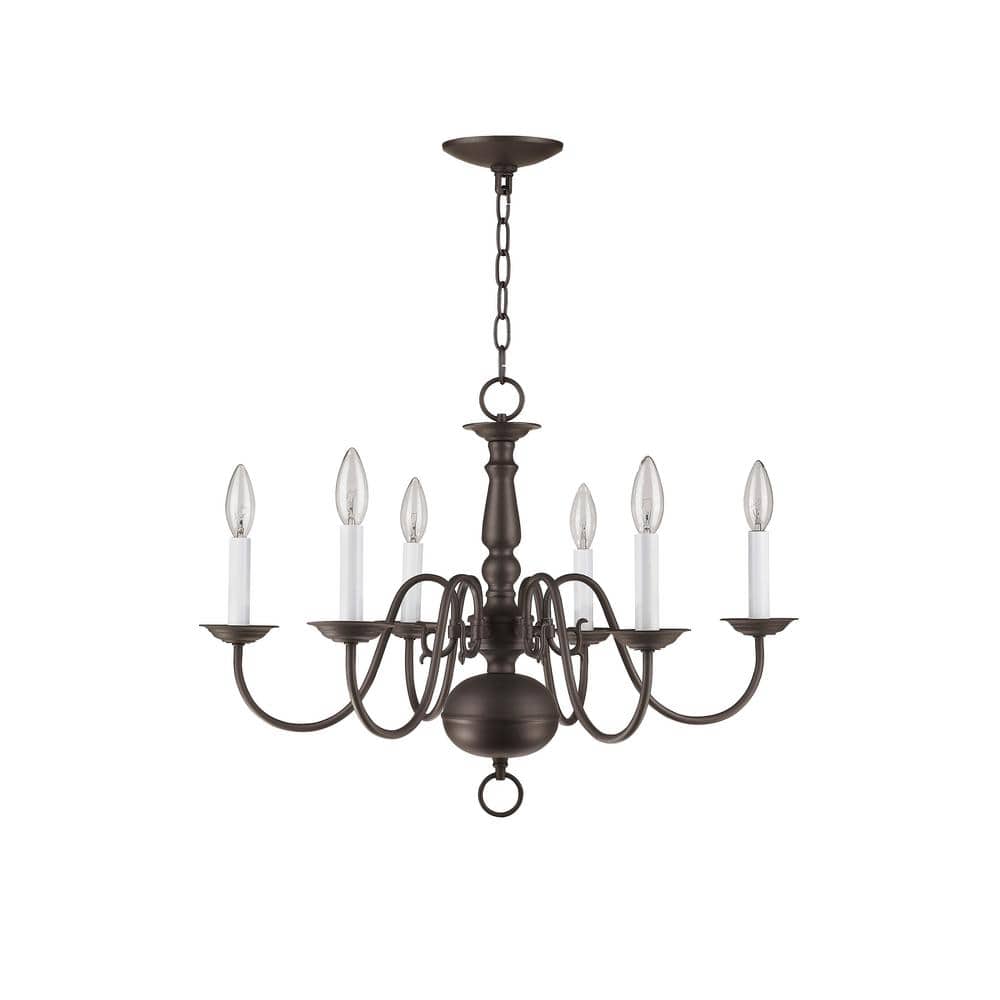 Colonial Elegance 6-Light Bronze Candelabra Chandelier