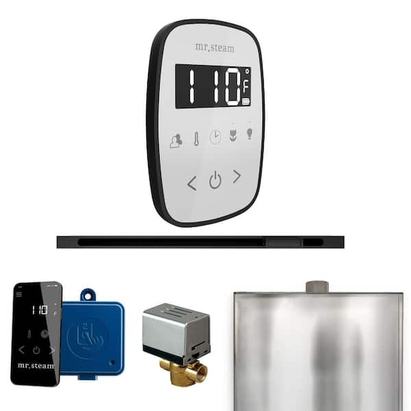ButlerFlex Steam Shower Control Package with TempoFlex Control and Linear Steamhead in White Matte Black