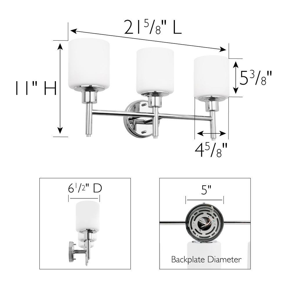 Aubrey 3-Light Chrome Bathroom Vanity Light with Frosted Glass Shades