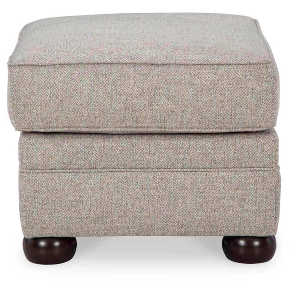 Beige Herringbone Upholstered Ottoman with Bun Legs