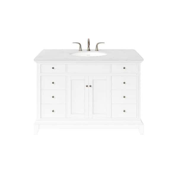 Elite Stamford 48 in. W x 24 in. D x 34 in. H Double Bath Vanity in White with White Carrara Marble Top with White Sinks