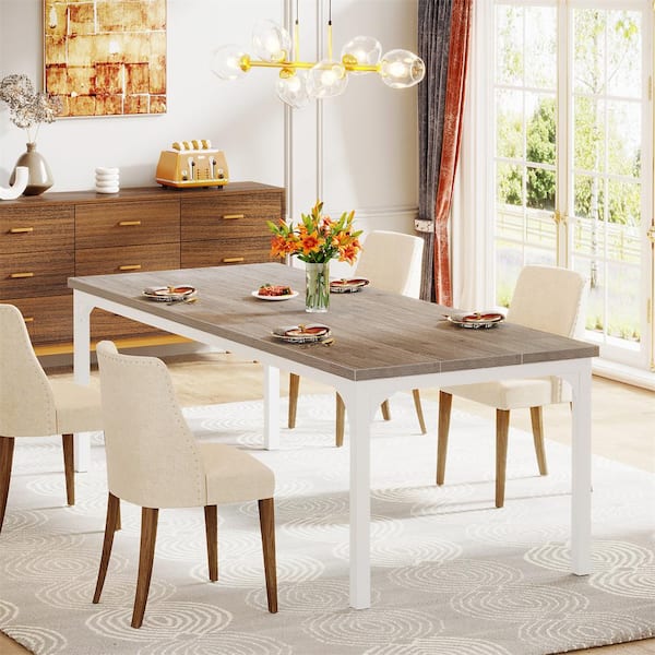 TRIBESIGNS WAY TO ORIGIN Halseey Gray Wood 71 in. Rectangular 4-Legs Dining Table Seats 6 to 8