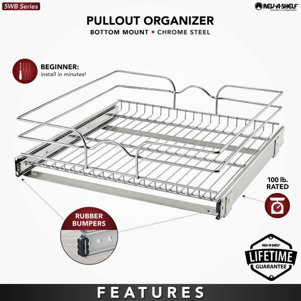 Rev-A-Shelf 21 in. x 22 in. Single Kitchen Cabinet Pull Out Wire Basket  5WB1-2122CR-1 - The Home Depot