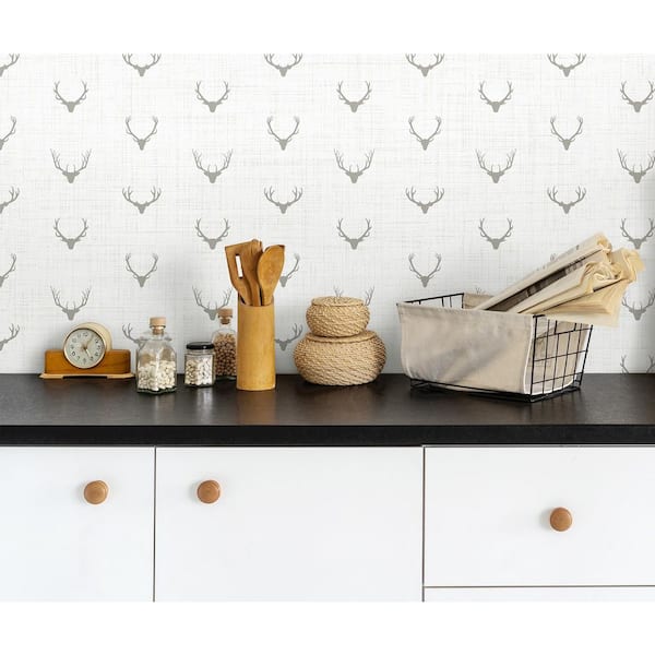 56 sq. ft. Grey Alaska Antlers Unpasted Wallpaper Roll