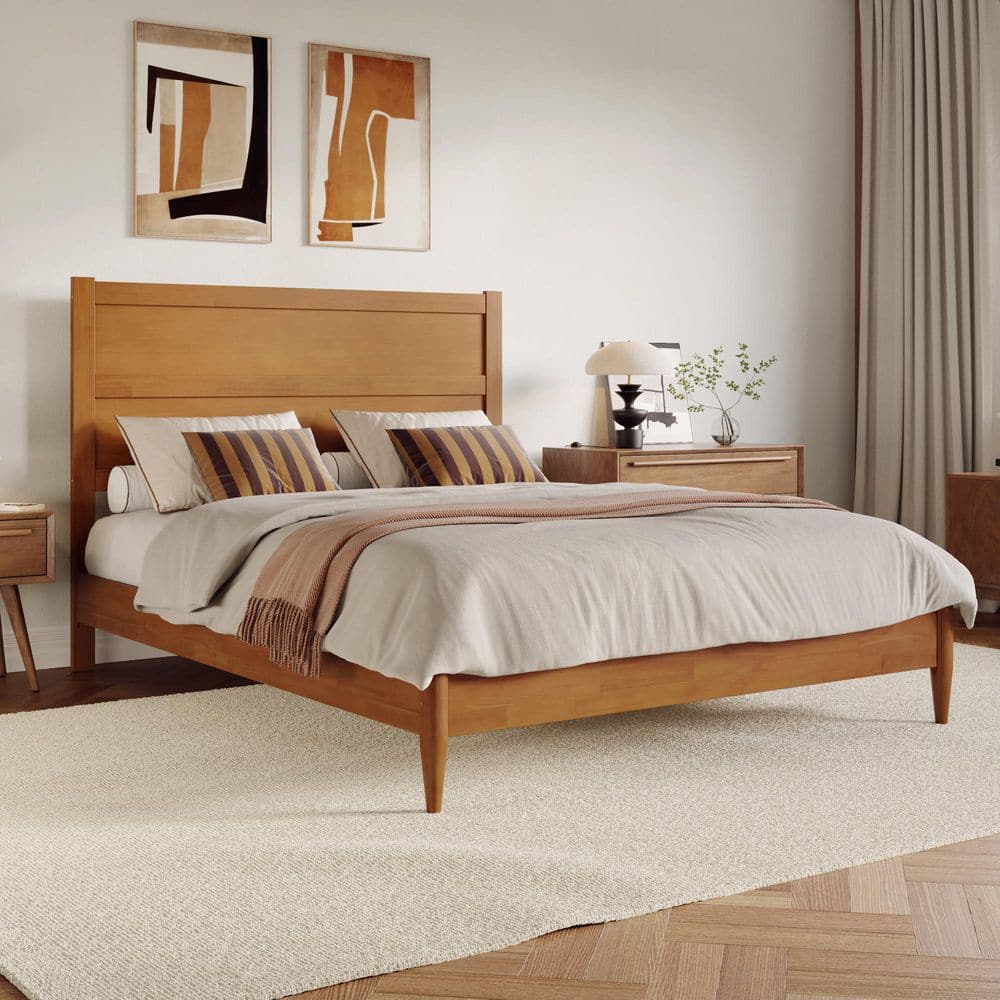 Aveline Light Toffee Natural Bronze Wood Frame Queen Low Profile Platform Bed price history on PriceWatchPro