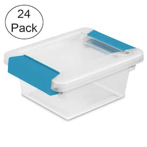Mini Clip Plastic Storage Box Clear with Blue Latches, 1.4 qt. Capacity (24-Pack)