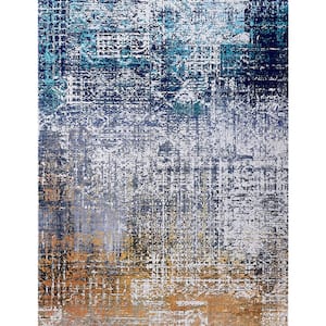 Zara Contemporary Turquoise/Rust 2 ft. x 3 ft. Washable Super Soft with Abstract Design Area Rug