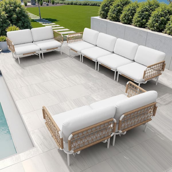 Crestlive Products 8-Piece Rattan Aluminum Outdoor Sectional Set with Beige Cushions