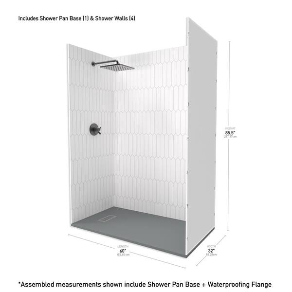 CASTICO 60 in. L x 32 in. Wx84 in. H Alcove Solid Composite Stone Shower  Kit w/ Gr Picket Walls and L/R Graphite Sand Shower Pan K1B1S3260GRGPGP -  The Home Depot