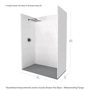60 in. L x 32 in. Wx84 in. H Alcove Solid Composite Stone Shower Kit w/ Gr Picket Walls and L/R Graphite Sand Shower Pan