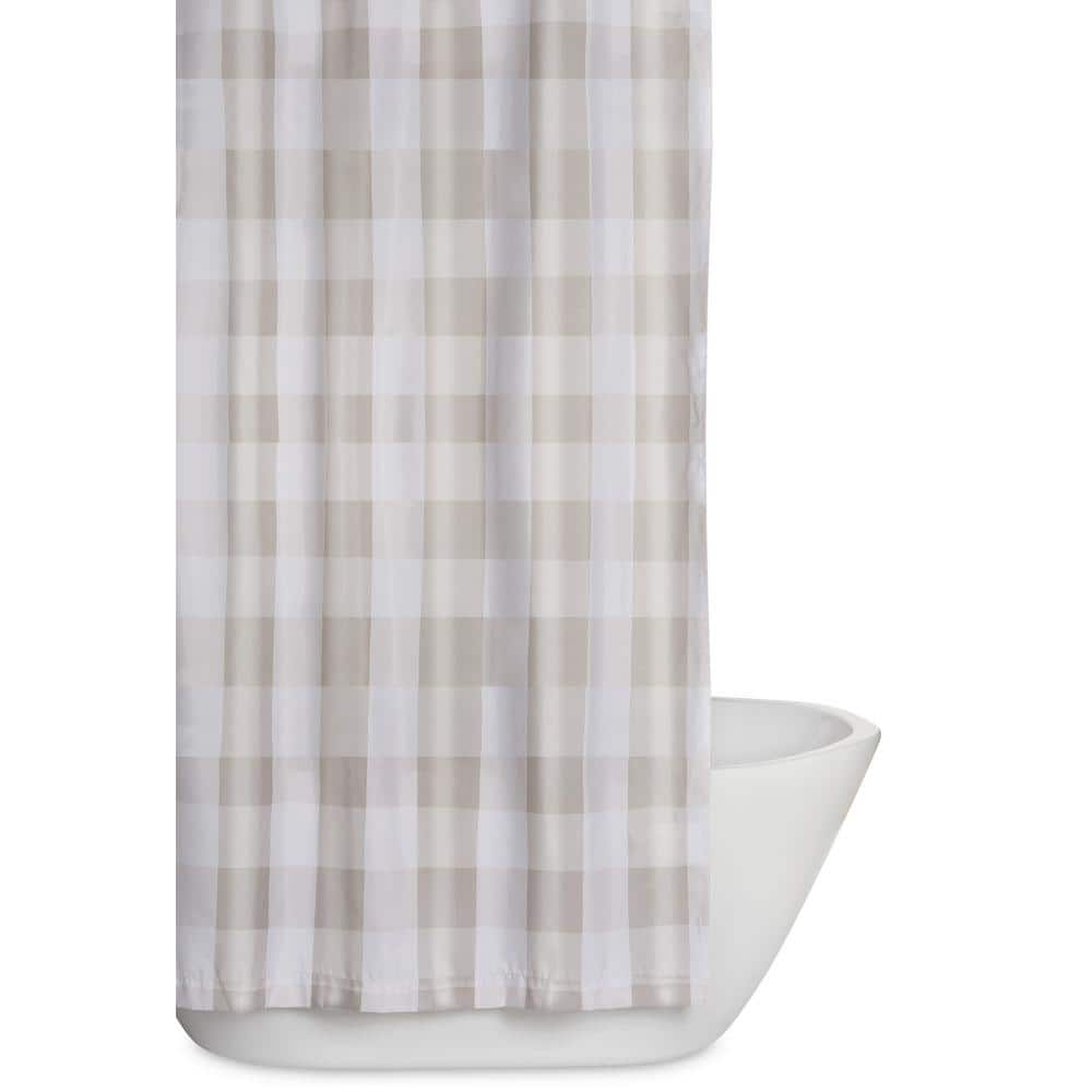 Truly Soft Everyday Buffalo Plaid 72 In Khaki And White Shower Curtain Sc2093kh 6200 The Home Depot