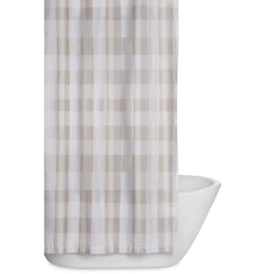 Everyday Buffalo Plaid 72 in. Khaki and White Shower Curtain