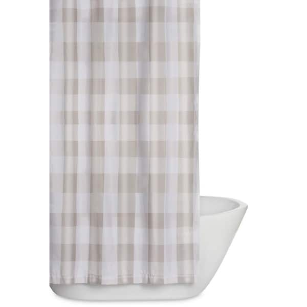Truly Soft Everyday Buffalo Plaid 72 in. Khaki and White Shower Curtain