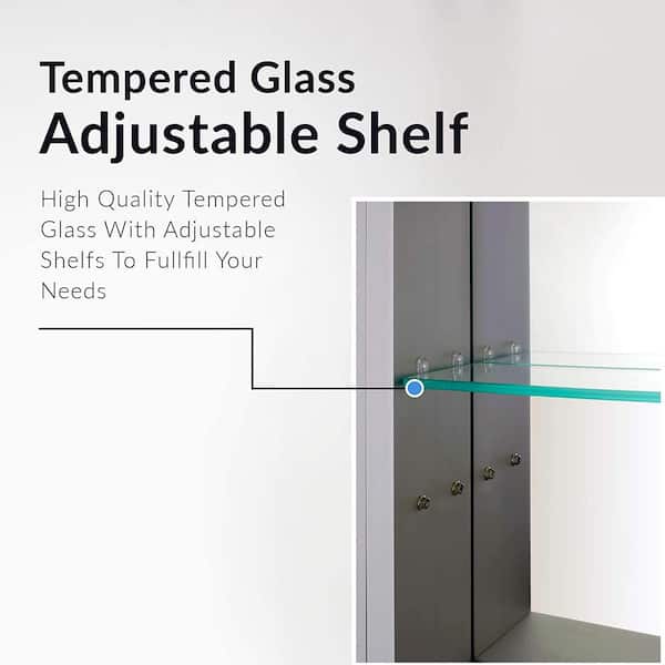 FINE FIXTURES 20 in. x 40 in. Recessed or Surface Wall Mount Medicine Cabinet with Mirror in Silver