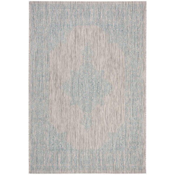 SAFAVIEH Courtyard Gray/Aqua 5 ft. x 8 ft. Indoor/Outdoor Area Rug