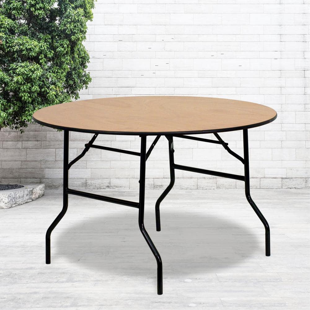48 in. Natural Wood Tabletop Metal Frame Folding Table