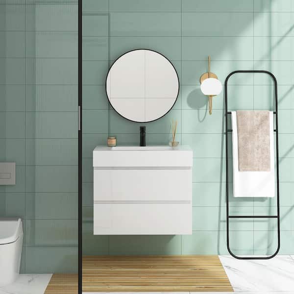 JimsMaison 30 in. W x 18 in. D x 25 in. H Single Sink Wall-Mounted Bath Vanity in White with White Cultured Marble Top
