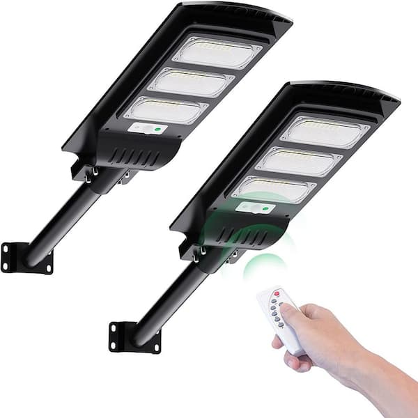 YANSUN 300 -Watt Equivalent Integrated LED Black Motion Sensing Dusk to Dawn Area Light with Remote Control 6500K (2-Pack)