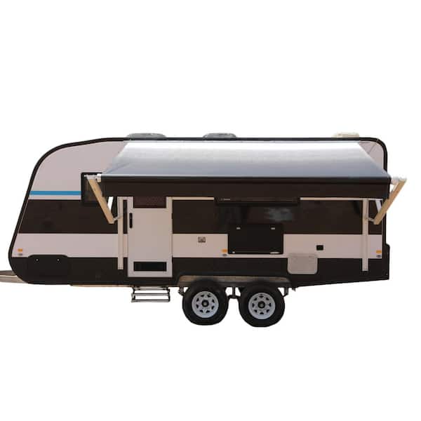 ALEKO 12 ft. x 8 ft. White Black Fade Motorized Retractable RV Awning