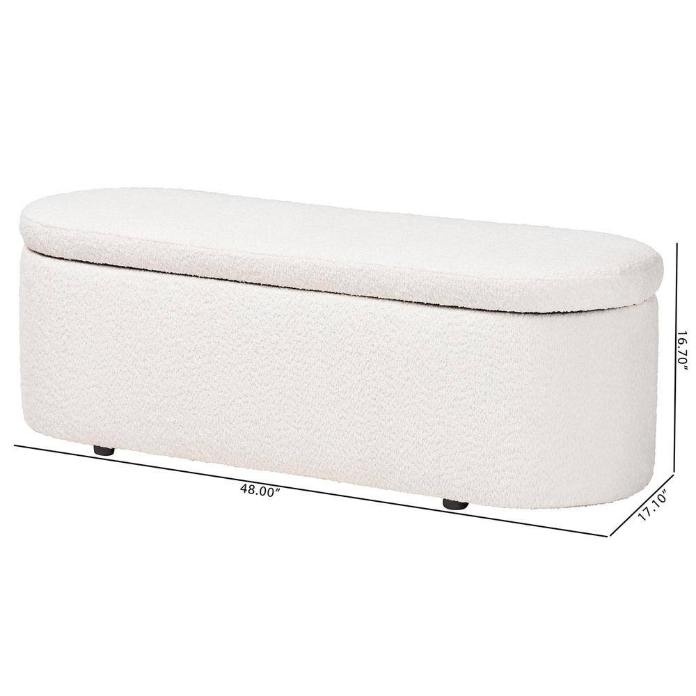 Lavina White Teddy-Bear Fabric Storage Bench with Wooden Legs