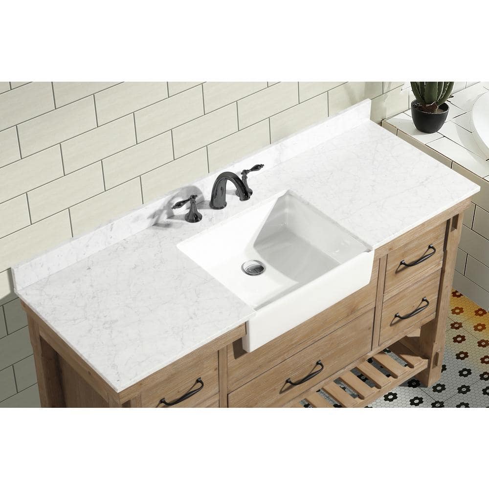 Marina 55'' Weathered Fir Single Vanity with White Porcelain Sink and Marble Top