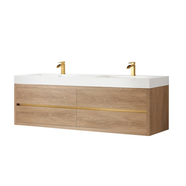 Palencia 72 in. W x 20 in. D x 23.6 in. H Double Bath Vanity in North American Oak with White Composite Integral Top