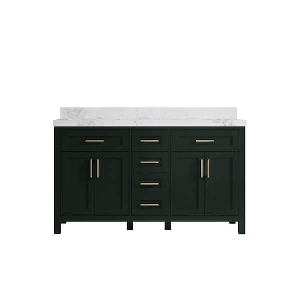 Willow Collections Cambridge 60 in. W x 22 in. D x 36 in. H Double Sink Bath Vanity in Dark Green with 2 in Calacatta Nuvo Top