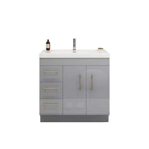 Elsa 35.45 in. W x 19.69 in.D x 35.05 in. H Bath Vanity in Glossy Gray with White Reinforced Acrylic Top with Sink