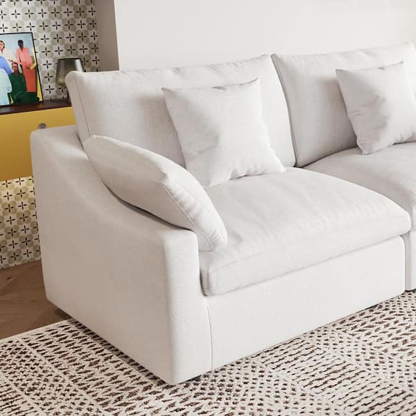 Modern 41 in. Flared Arm Linen Upholstered Cloud Couch Sectional 1-Seat Down Filled Sofa in White (R Side Modular)