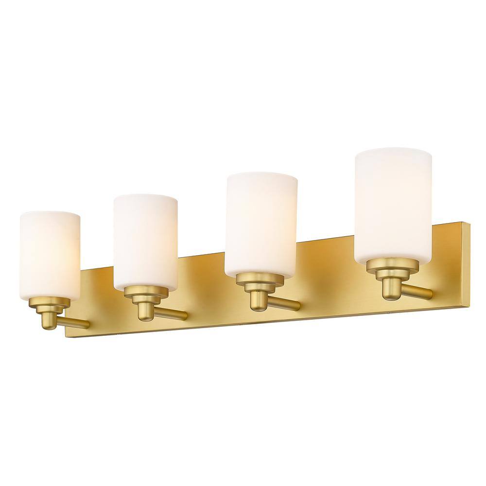Brushed Gold 4-Light Vanity with White Glass Shades