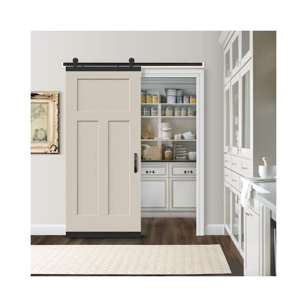 36 in. x 84 in. Craftsman Primed Smooth Molded Composite MDF Barn Door with Rustic Hardware Kit 36 in. x 84 in. Craftsman Primed Smooth Molded Composite MDF Barn Door with Rustic Hardware Kit
