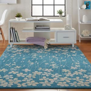Tranquil Turquoise 5 ft. x 7 ft. Floral Contemporary Area Rug
