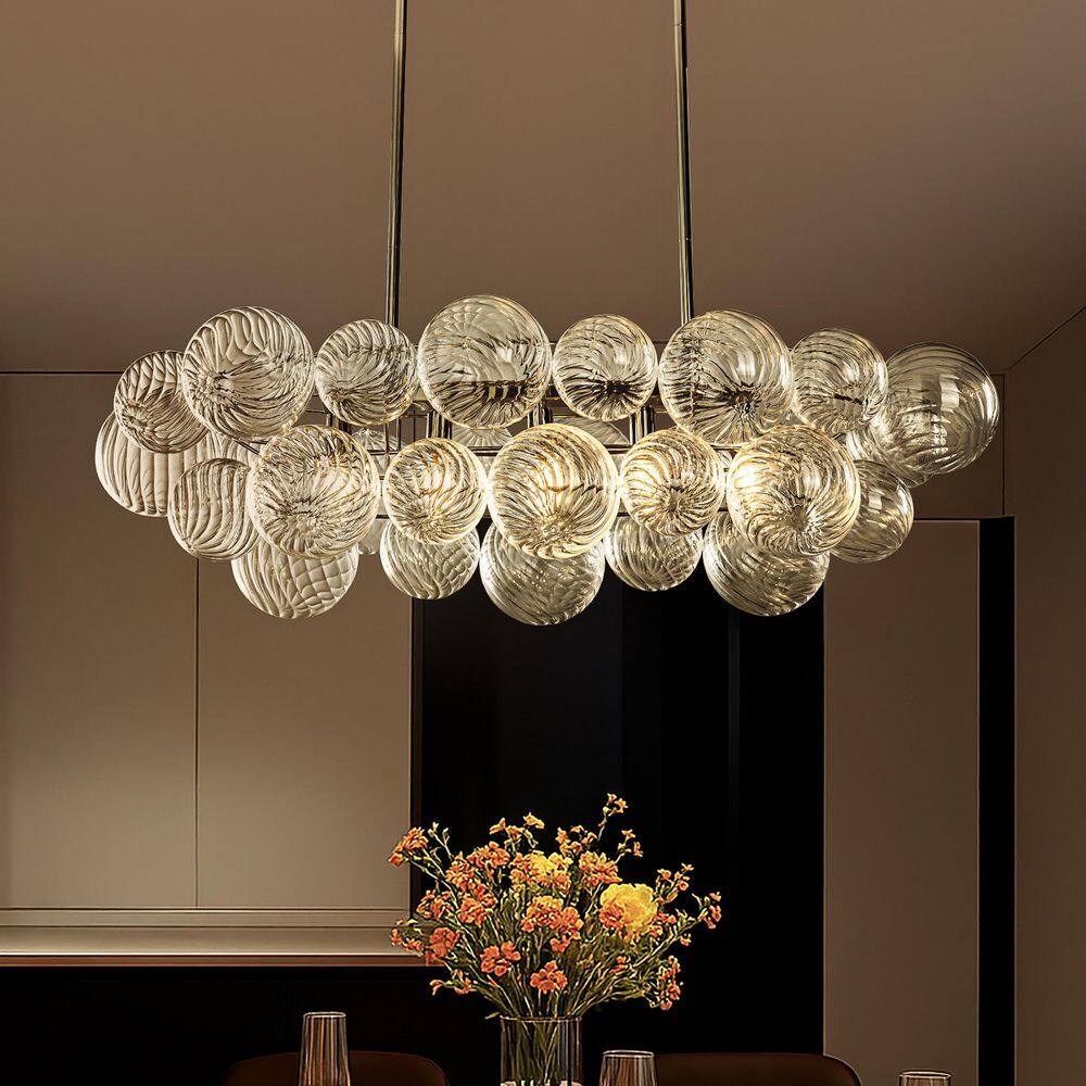 Glam 5-Light W43 in. Modern Dining Room Chrome Chandelier with Hand-Blown Textured Clear Glass Globes for Dining Room price history on PriceWatchPro