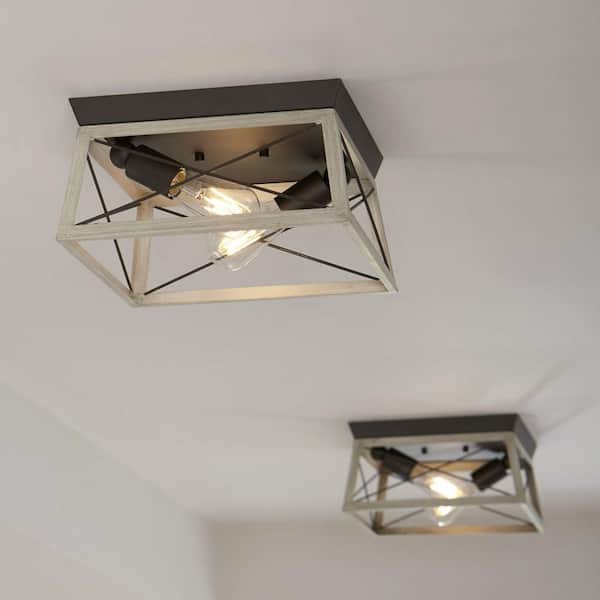 Progress Lighting Briarwood Collection 2-Light Graphite Kitchen Farmhouse Ceiling Light Flush Mount