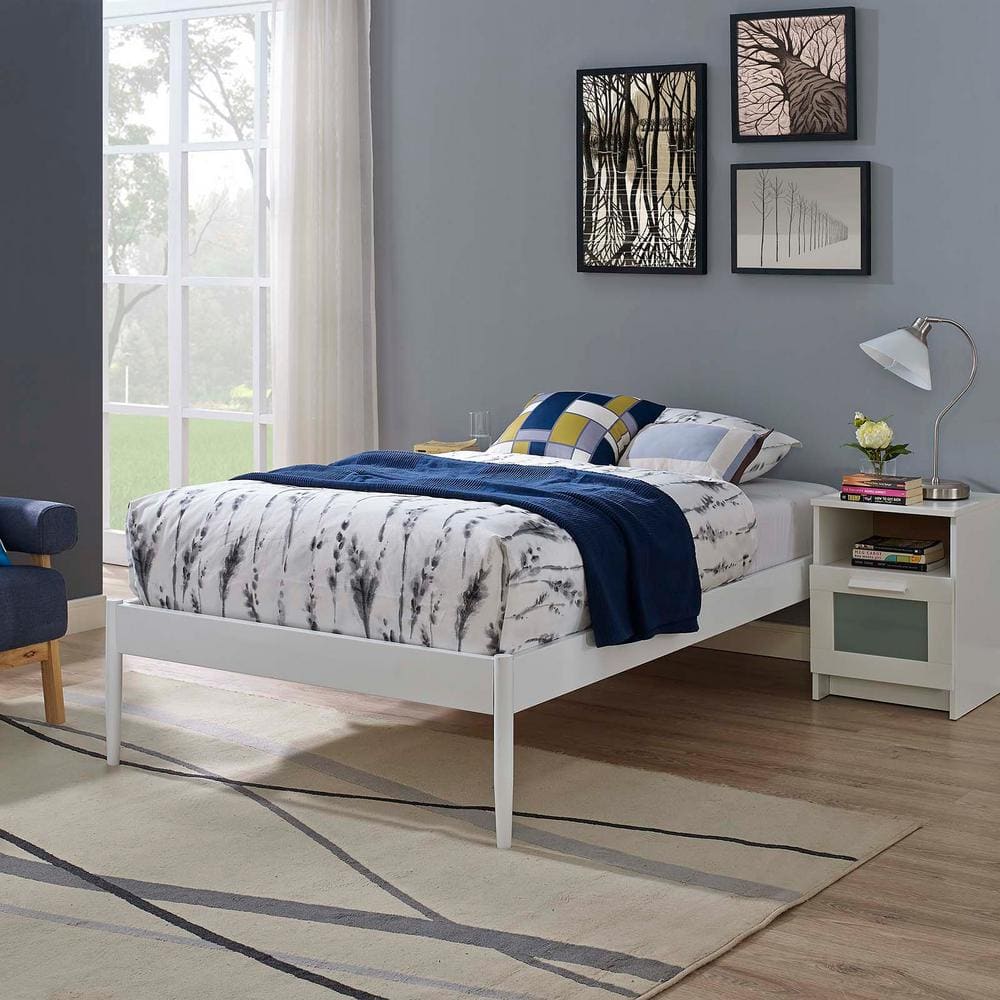 Elsie Modern Twin White Metal Frame Upholstered Bed with Slats