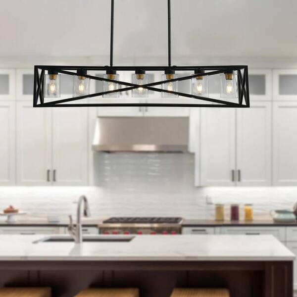 7 Lights Black Metal Material Pendant Light Design with Adjustable Hanging Length, Bulbs are not included