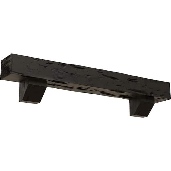 Ekena Millwork 4 in. x 4 in. x 3 ft. Pecky Cypress Faux Wood Fireplace Mantel Kit with Ashford Corbels, Burnished Cedar