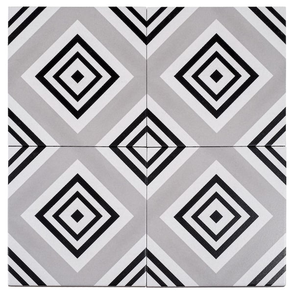 Bliss Lucia Black/Gray/White 8 in. x 8 in. Porcelain Matte European Floor and Wall Tile Sample