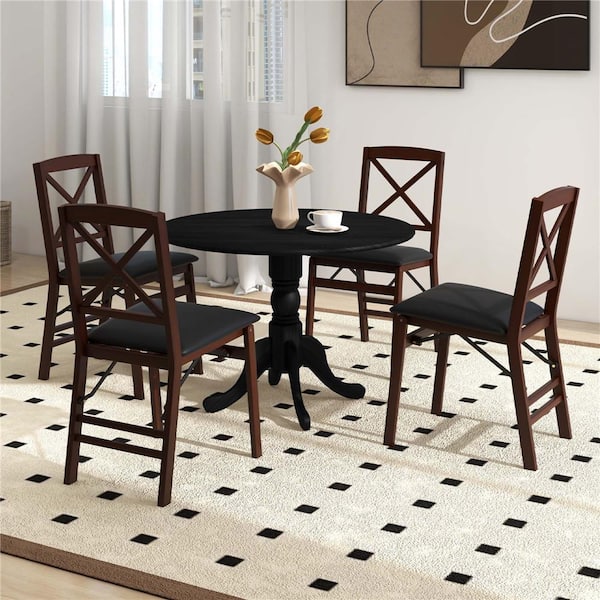 Costway Rubber Black Wood 39 in. Pedestal Dining Table (Seats 4)