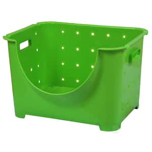 Stackable Plastic Storage Container with Stacking Bin in Green