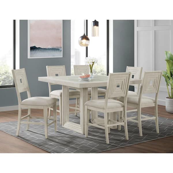 Rhiannon Antique White Wood upholstered Counter Side Chair (2 Per Carton)