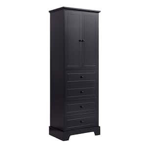 23.6 in. W x 15.7 in. D x 68.1 in. H Black Linen Cabinet Tall Storage Cabinet with 2-Doors and 4-Drawers for Bathroom