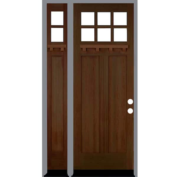 Krosswood Doors 50 in. x 96 in. 6-Lite Craftsman Left Hand Provincial Stain Hemlock Prehung Front Door Left Sidelite