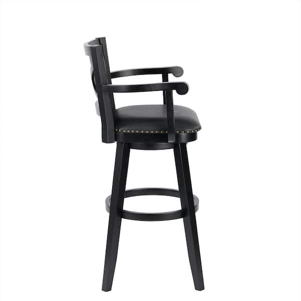 Broadmoor 36 in. Extra Tall Black High Back Wood Swivel Stool with Arms