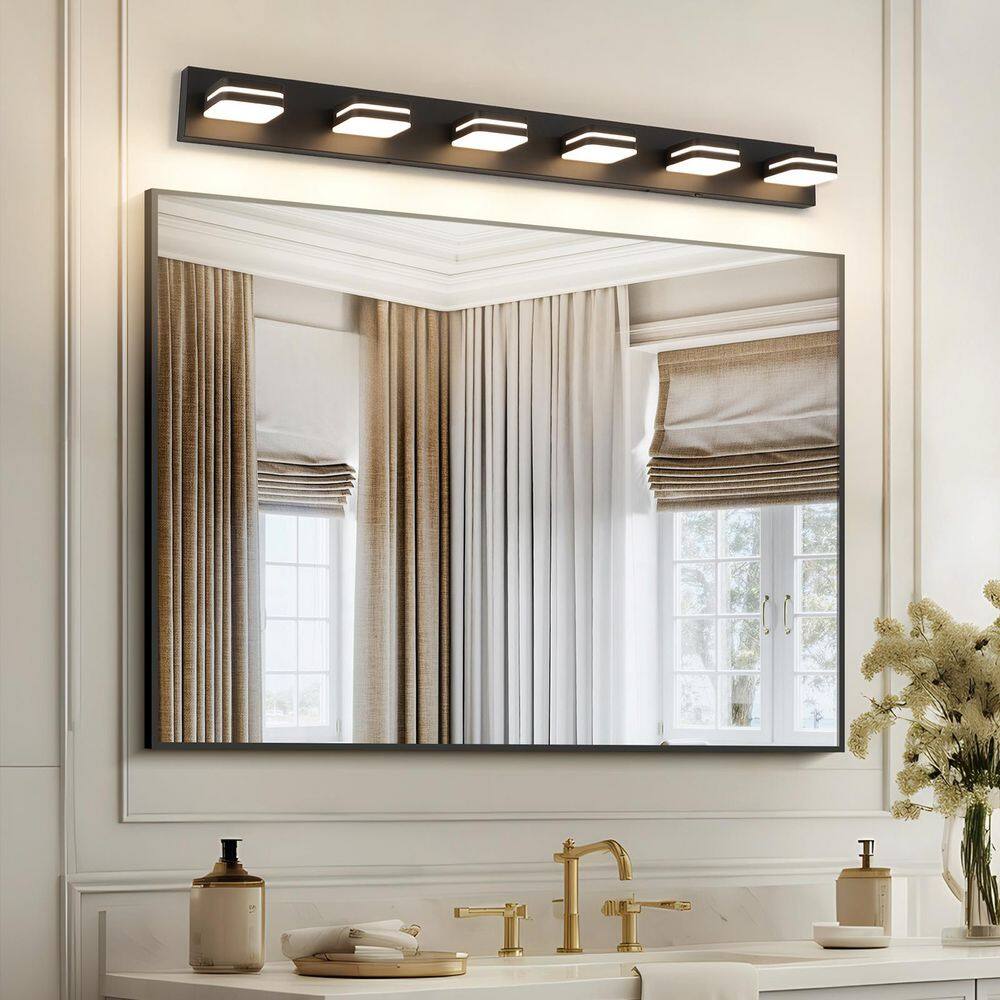 47.24 in. 6-Light Black Bathroom LED Vanity Light with 5-CCT Adjustable Switch and Acrylic Lampshade price history on PriceWatchPro